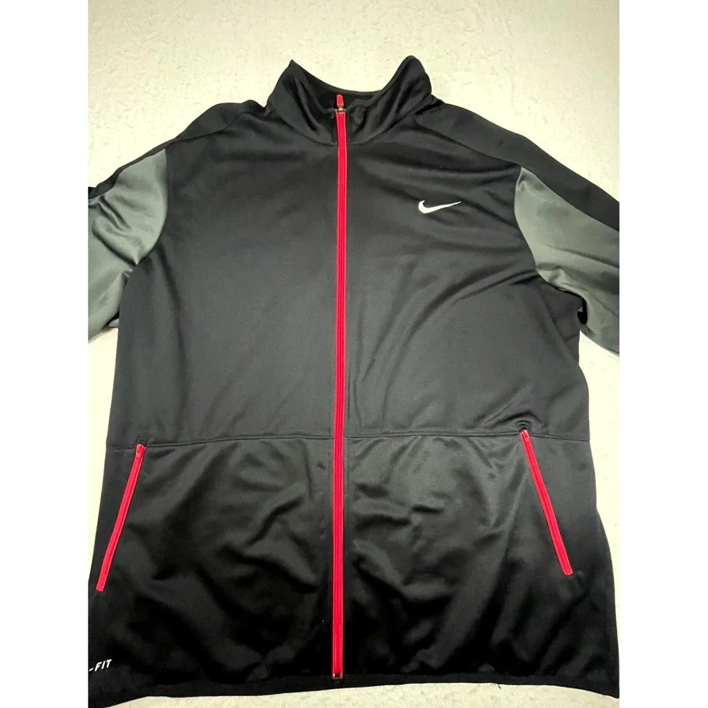 Nike Dri Fit Track Jacket Mens 3XL Black Gray Swoosh Logo Mock Neck Full Zip